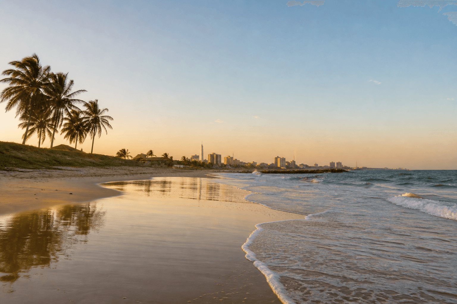 Labadi shoreline in Accra at golden hour